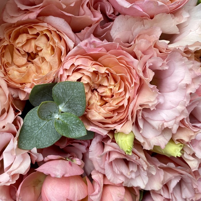 Букет из пионовидных роз и эустомы