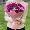 9 фиолетовых гербер с гипсофилой