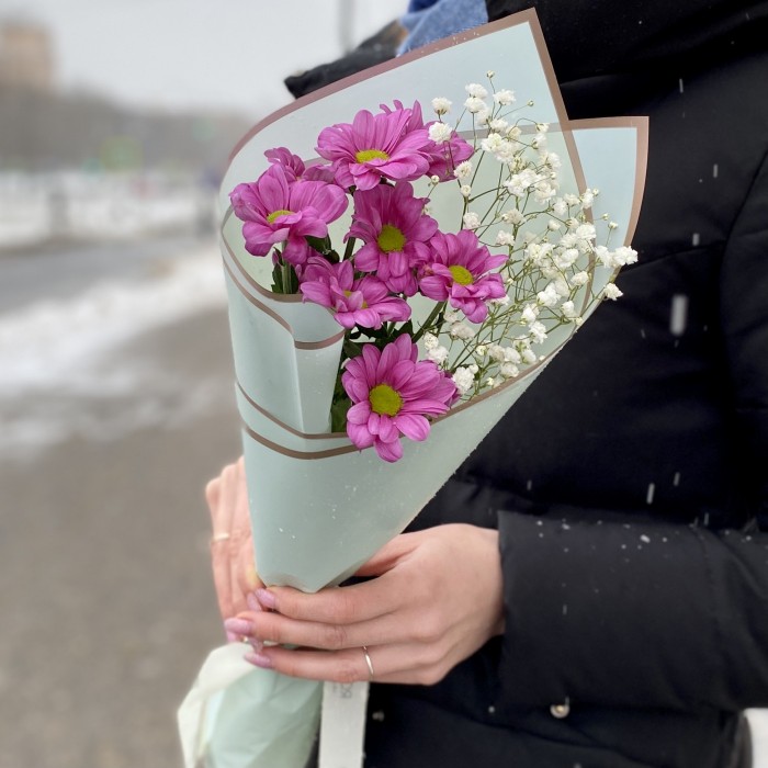 Хризантема Катинка с гипсофилой