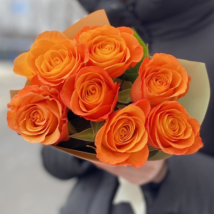 Корпоративный букет из 7 оранжевых роз