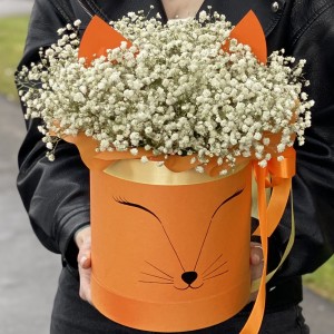 Белая гипсофила в коробке Лисичка