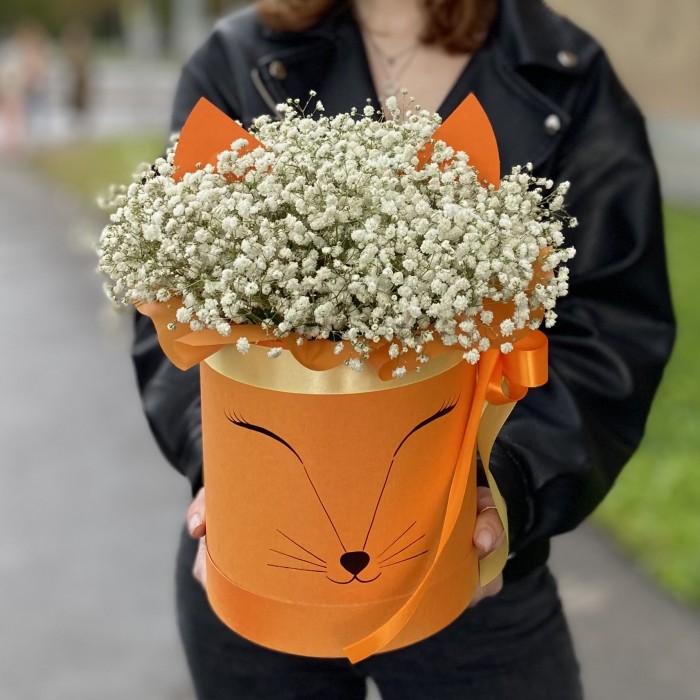 Белая гипсофила в коробке Лисичка