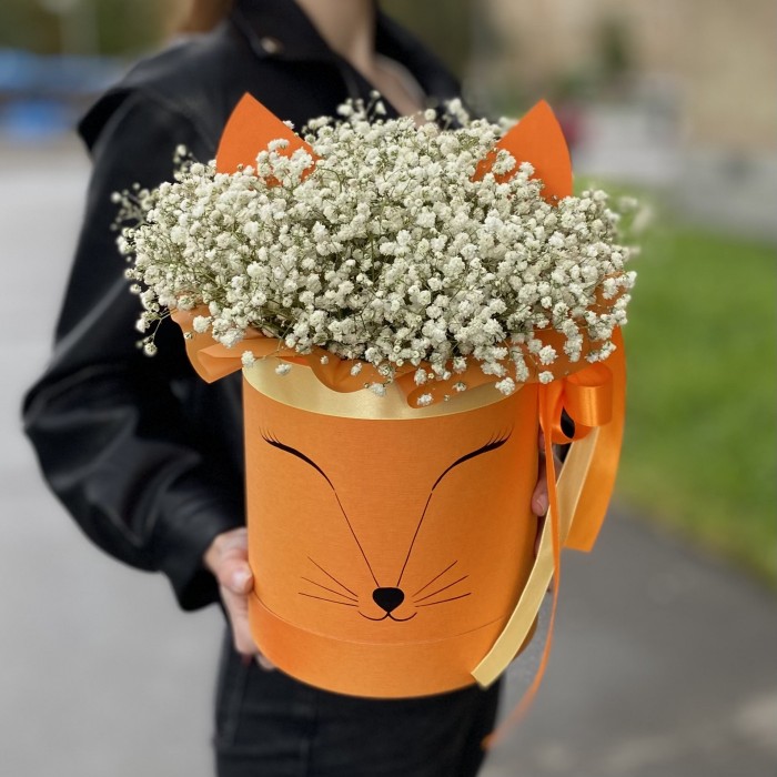Белая гипсофила в коробке Лисичка