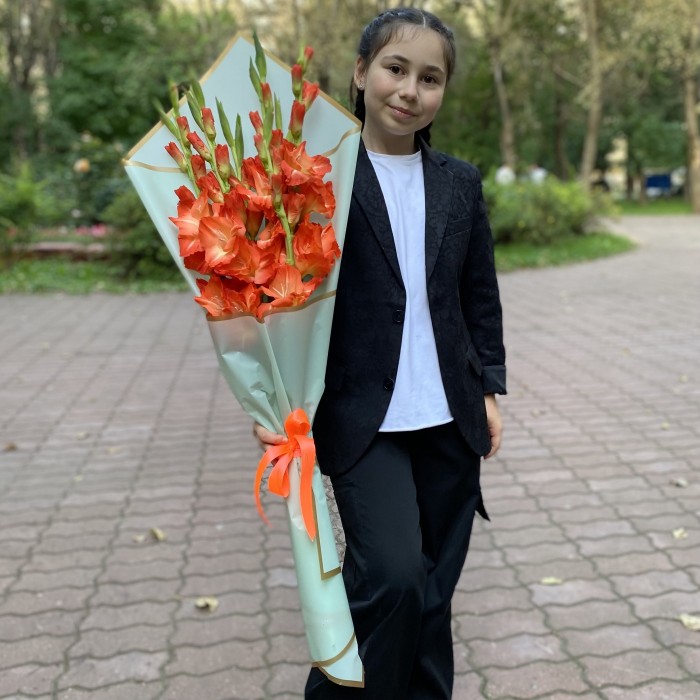 7 коралловых гладиолусов