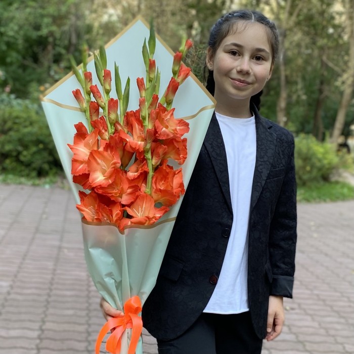 7 коралловых гладиолусов