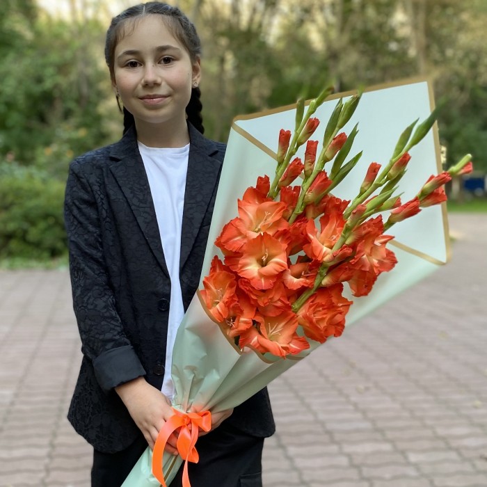 7 коралловых гладиолусов