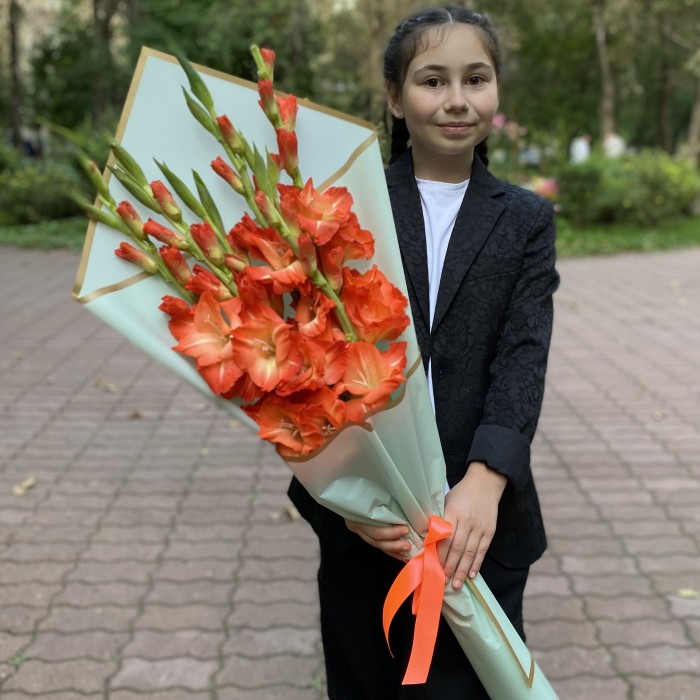 7 коралловых гладиолусов