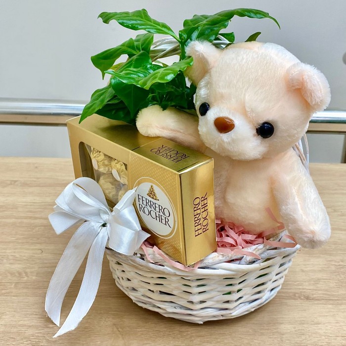 Корзина мишка с кофе