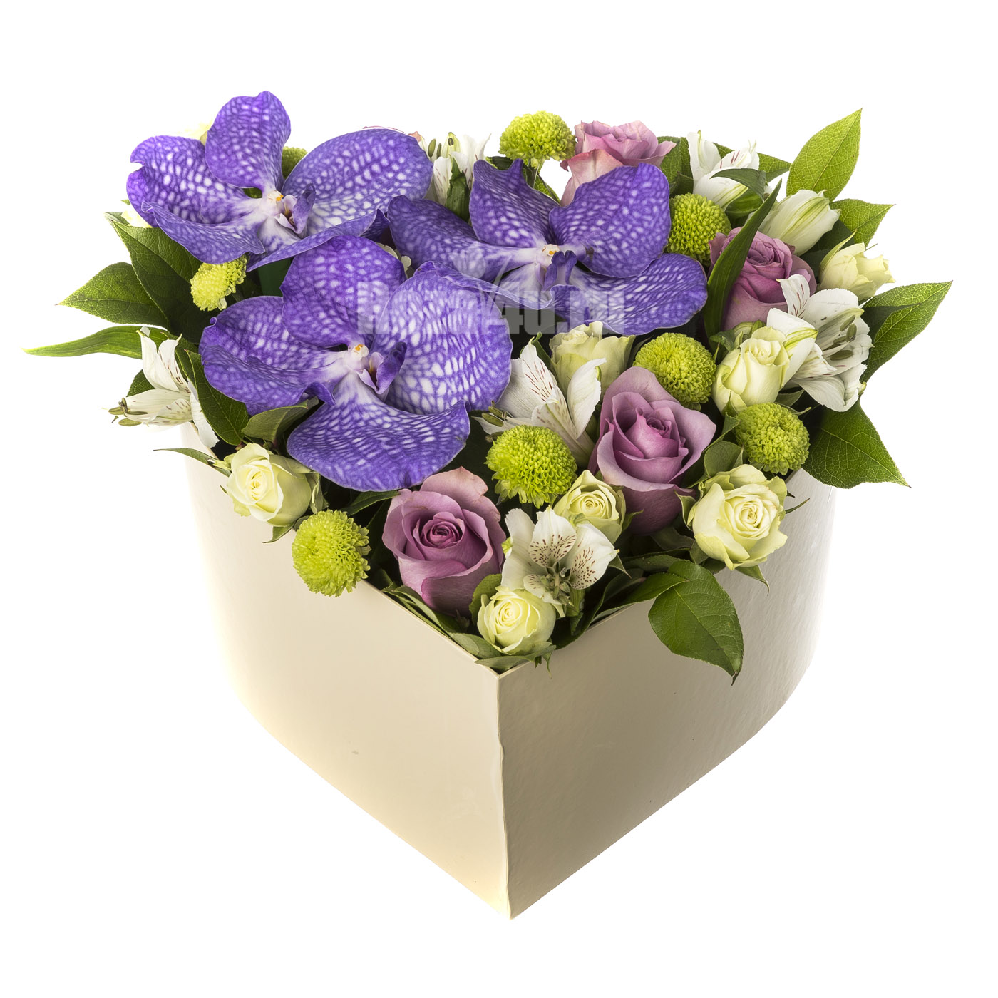 Белые орхидеи в коробке-сердце недорого на День Святого Валентина