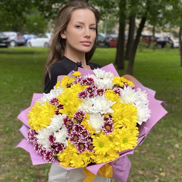 25 кустовых хризантем Яркий микс