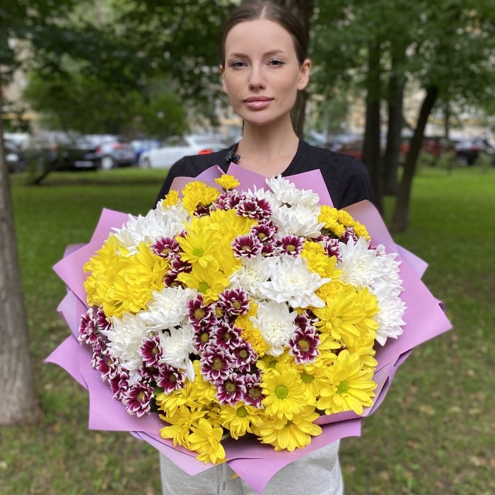 25 кустовых хризантем Яркий микс