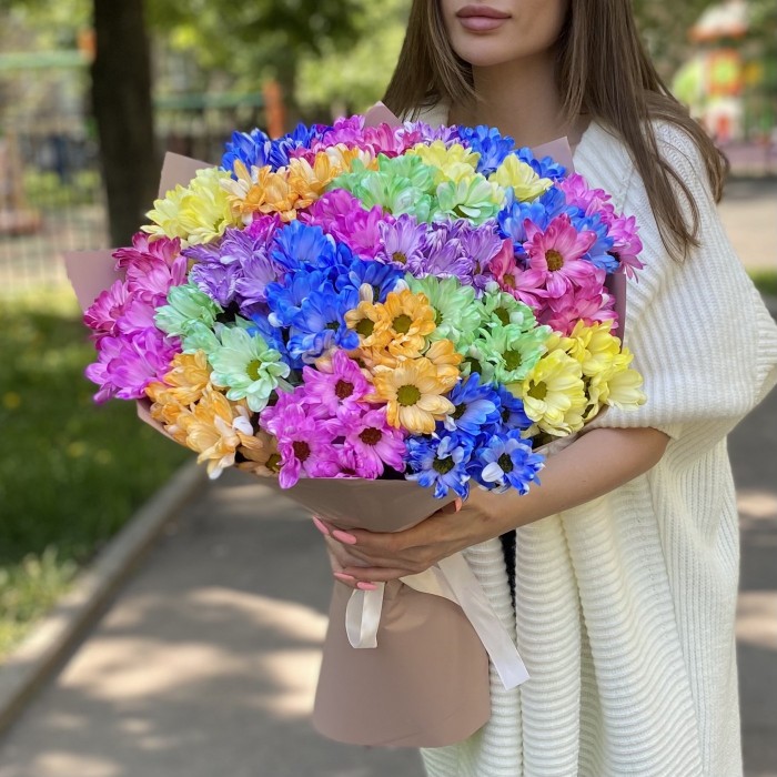 25 радужных кустовых хризантем