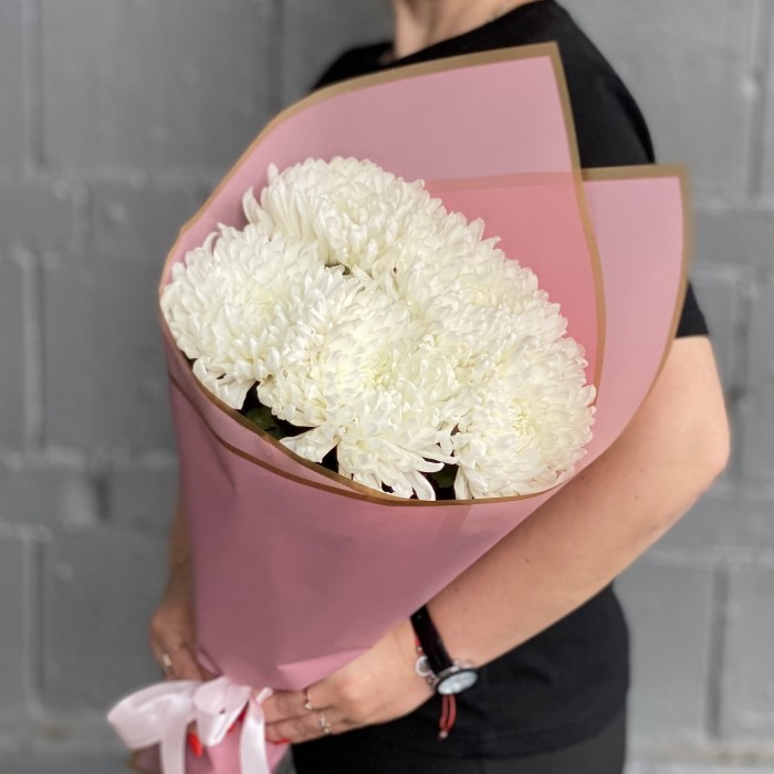 5 белых хризантем Магнум