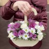 Композиция в зонтике с розами и альстромерией