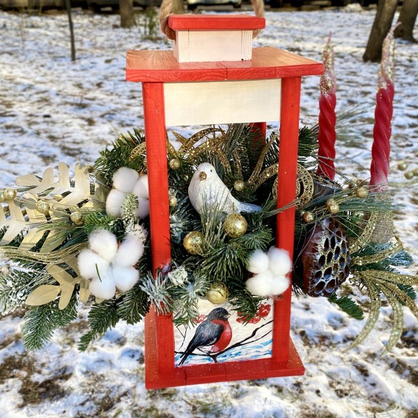 Композиция в фонаре Зимний лес