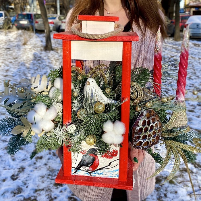 Композиция в фонаре Зимний лес