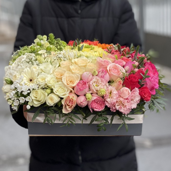 Композиция в ящике Радужная поляна