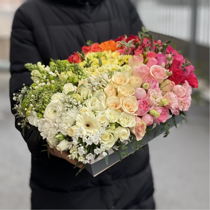 Композиция в ящике Радужная поляна