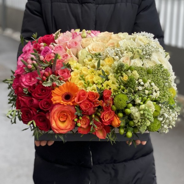 Композиция в ящике Радужная поляна