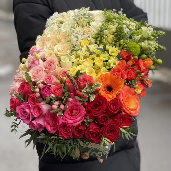 Композиция в ящике Радужная поляна