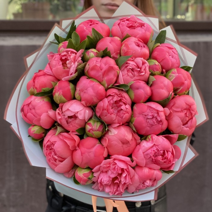 Букет из 31 кораллового пиона