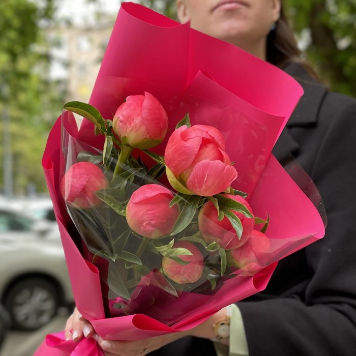 Букет из 7 коралловых пионов