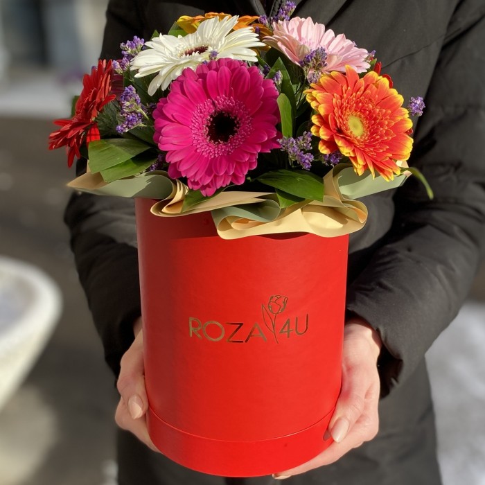 Коробка с герберами мини