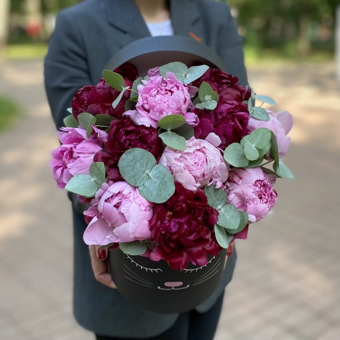 Композиция Кошечка с пионами