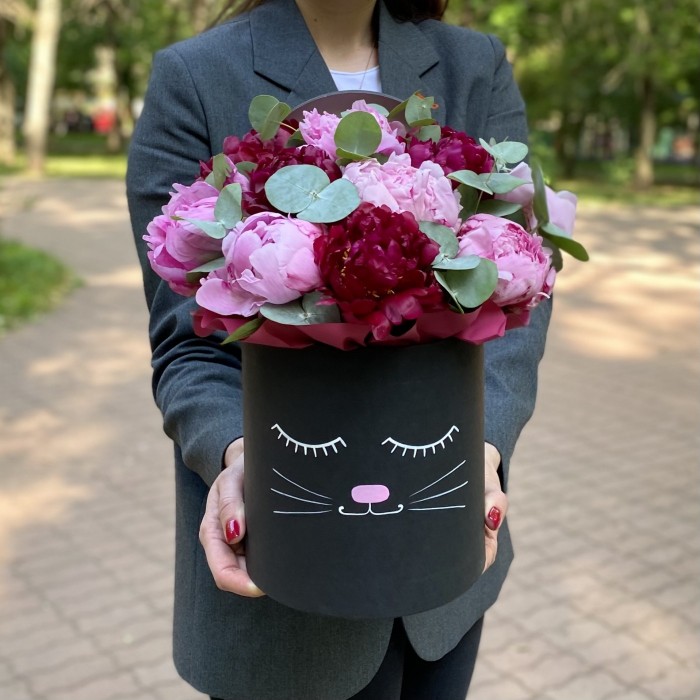 Композиция Кошечка с пионами