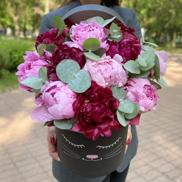 Композиция Кошечка с пионами
