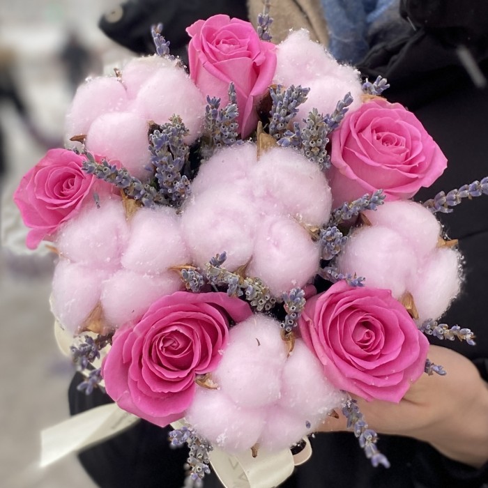 Цветы в коробке Сладкая вата