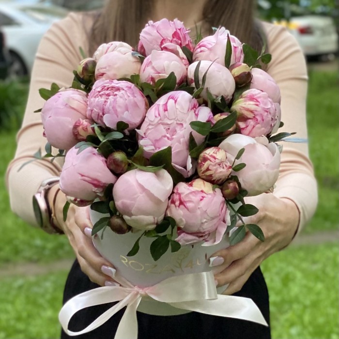 Коробка с пионами Сара Бернар