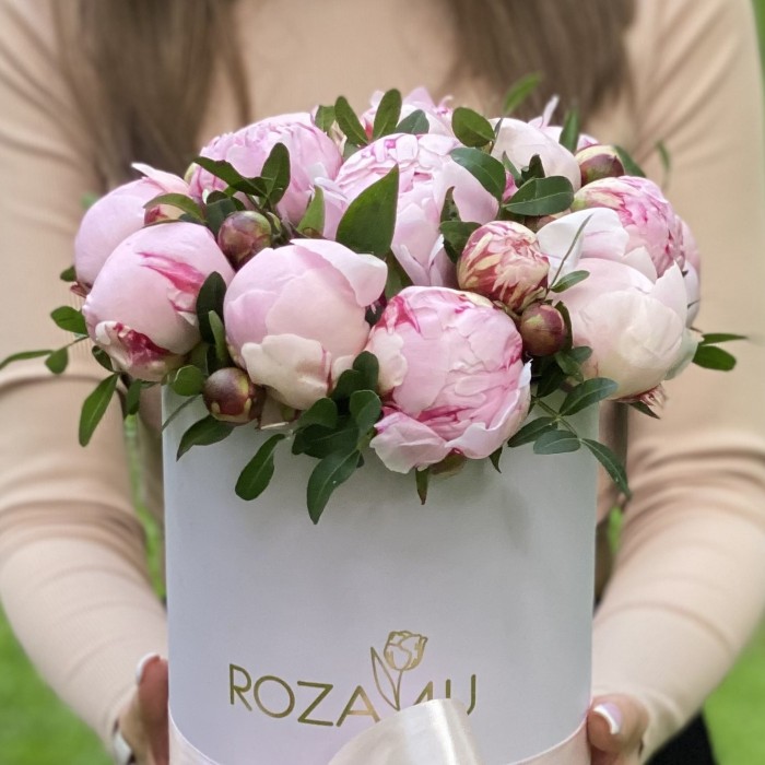 Коробка с пионами Сара Бернар