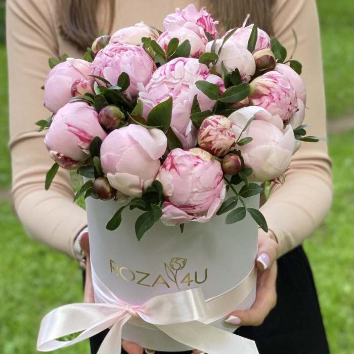 Коробка с пионами Сара Бернар