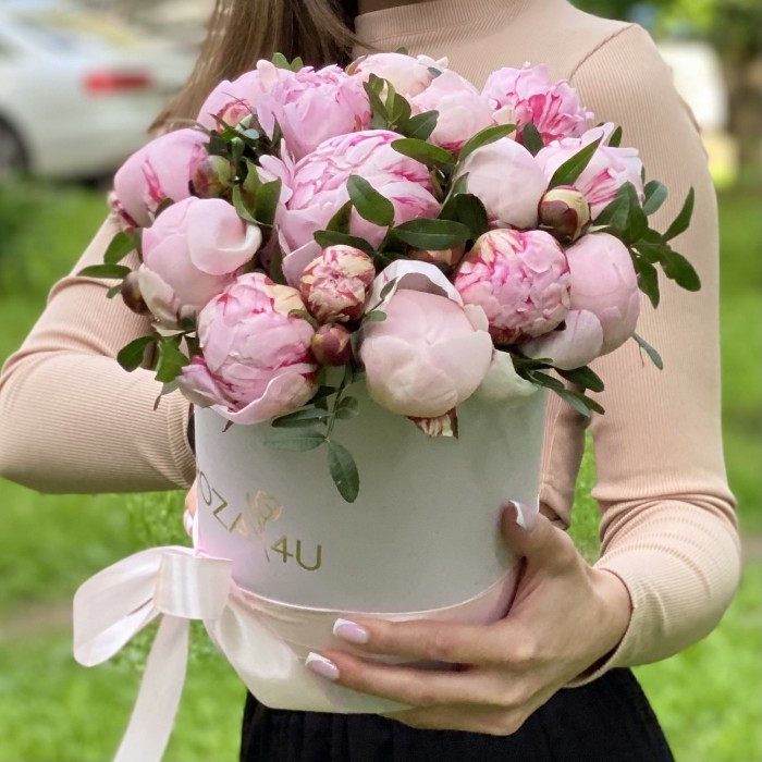 Коробка с пионами Сара Бернар