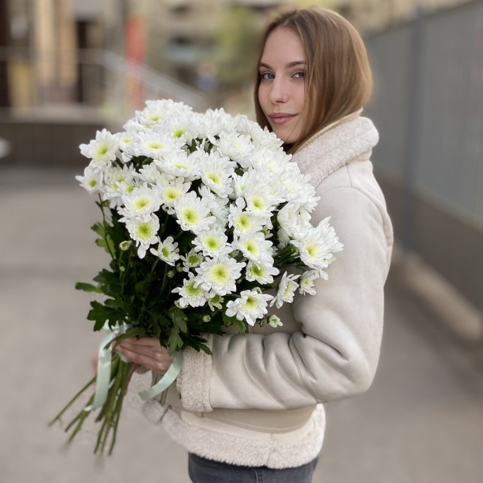 Белая кустовая хризантема Коммандер