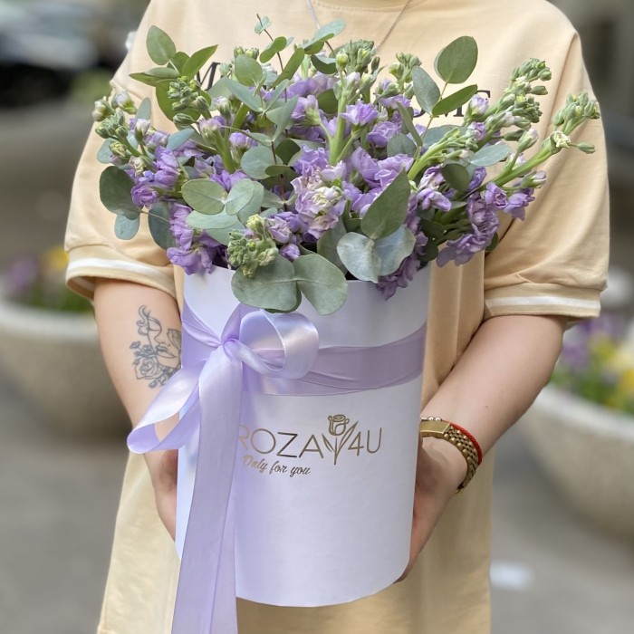 15 сиреневых маттиол в коробке