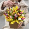 Мини композиция из мимозы и 25 тюльпанов