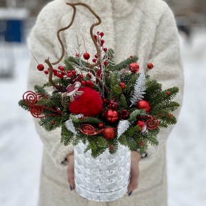 Новогодняя композиция в зеркальной коробке