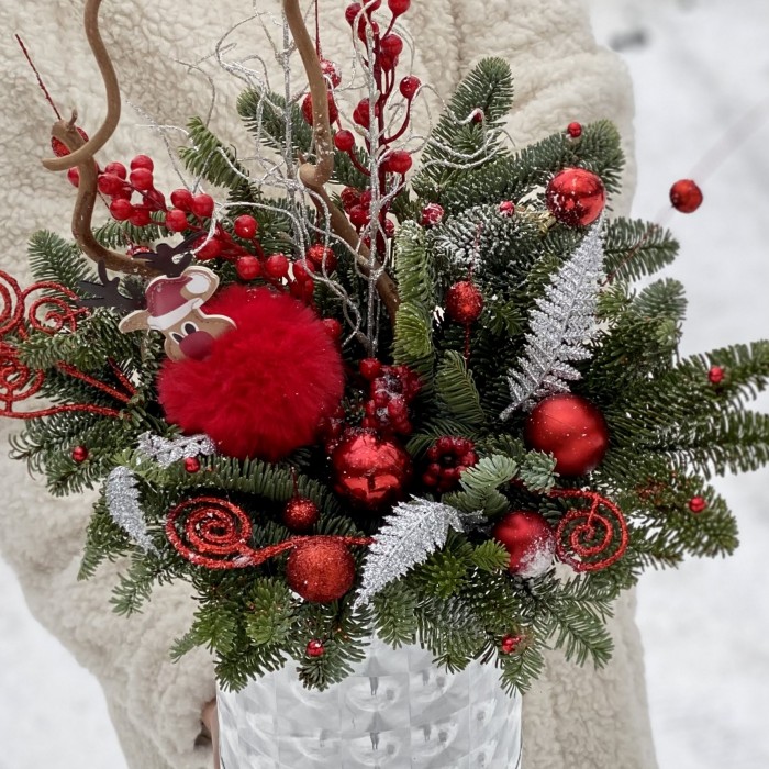 Новогодняя композиция в зеркальной коробке