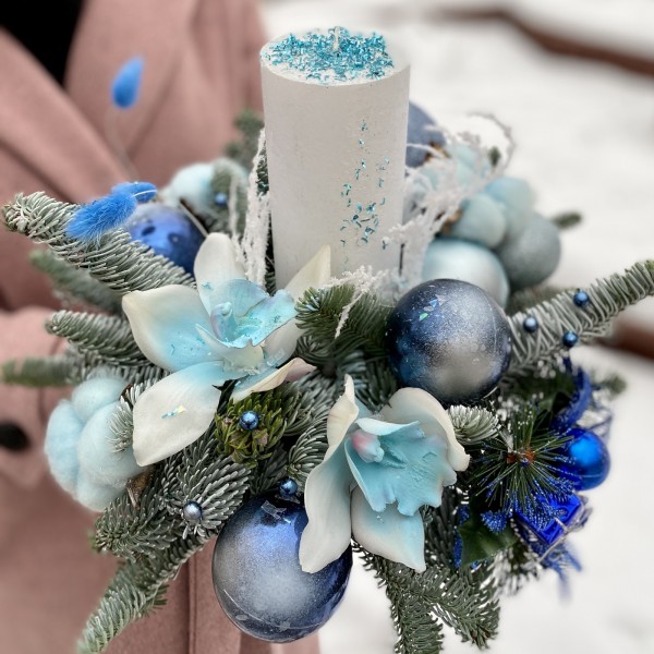 Композиция со свечей Голубой огонек