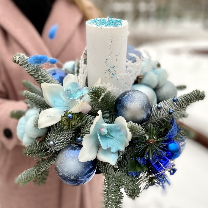 Композиция со свечей Голубой огонек