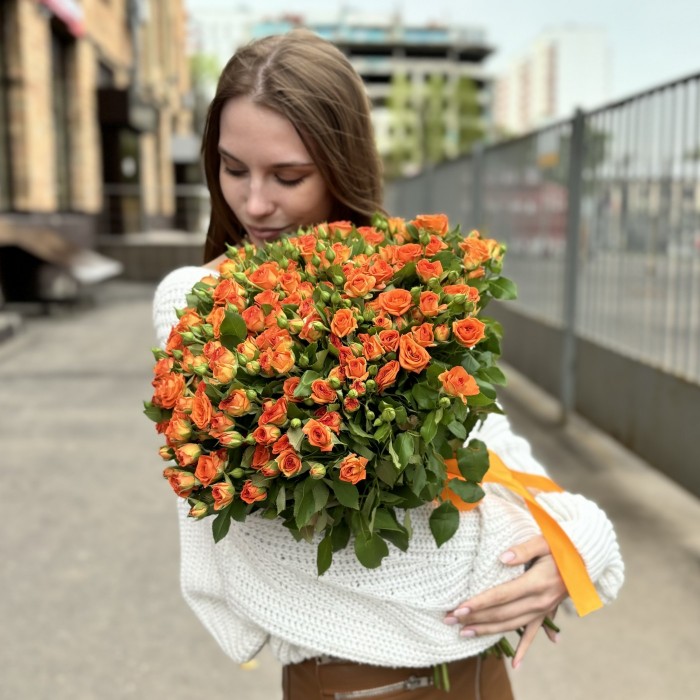 Оранжевая кустовая роза Чарминг Бейб