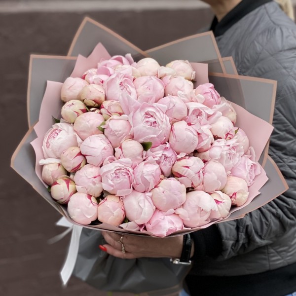 Букет из 45 розовых пионов Сара Бернар