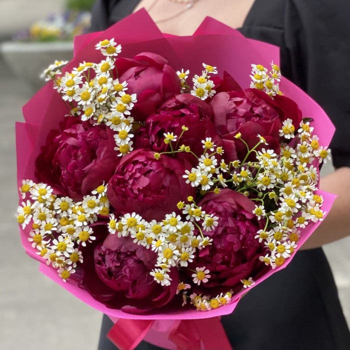 7 пионов Канзас с ромашками