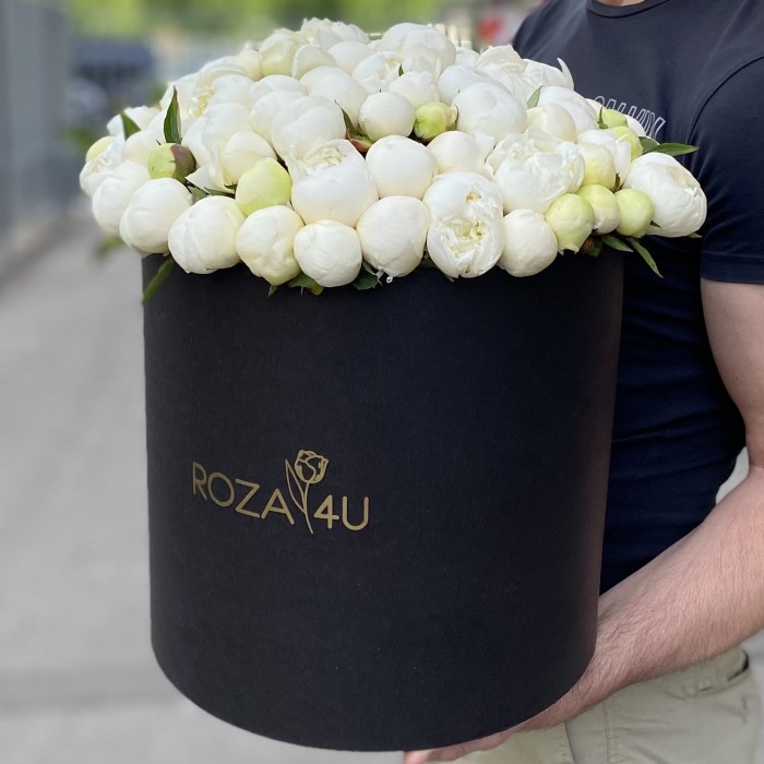 101 белый пион в коробке