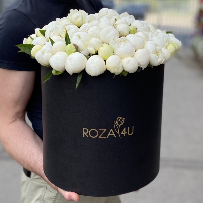 101 белый пион в коробке