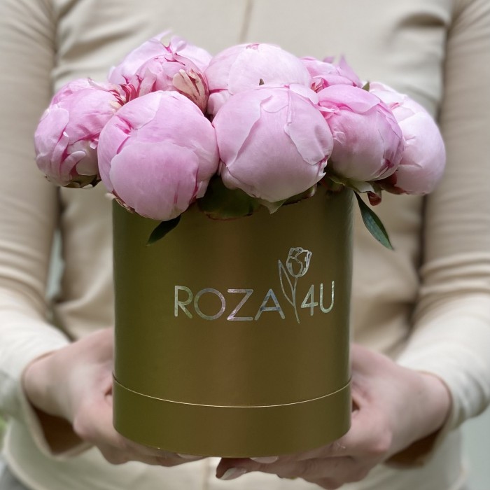 15 розовых пионов Сара Бернар в коробке