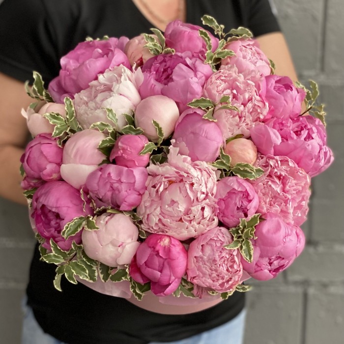 25 розовых пионов в коробке