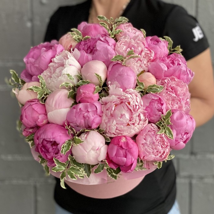 25 розовых пионов в коробке